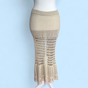 Cream crochet midi skirt bikini cover up
